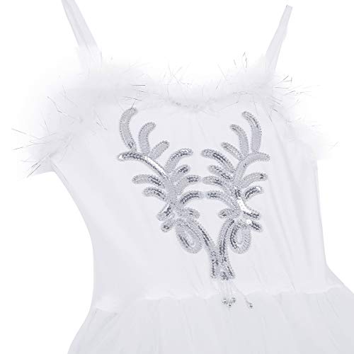 IEFIEL Vestido de Danza Ballet Mujer Maillot Tutú Princesa de Gimnasia Ritmica Disfraz Cisne de Bailar Vestido de Tirantes para Competiciones Blanco S