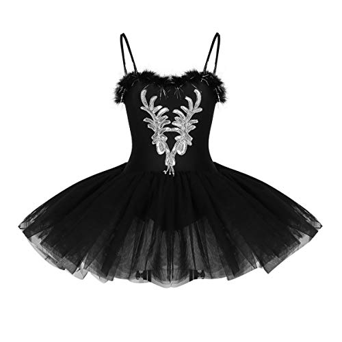IEFIEL Vestido de Danza Ballet Mujer Maillot Tutú Princesa de Gimnasia Ritmica Disfraz Cisne de Bailar Vestido de Tirantes para Competiciones Negro S