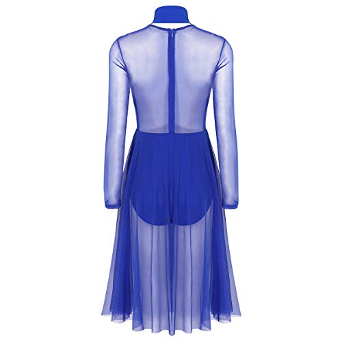 IEFIEL Vestido de Danza Moderna para Mujer Vestido E'legante de Gasa Mangas Largas Cuello Halter Disfraz Bailarina Maillot Ballet con Falda Larga Azul X-Large