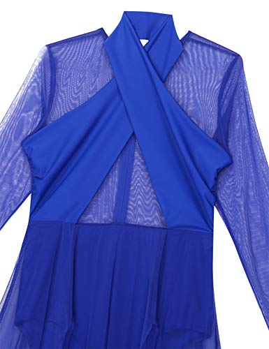 IEFIEL Vestido de Danza Moderna para Mujer Vestido E'legante de Gasa Mangas Largas Cuello Halter Disfraz Bailarina Maillot Ballet con Falda Larga Azul X-Large