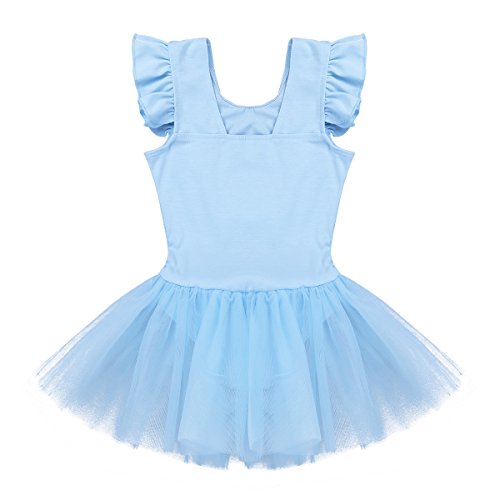 IEFIEL Vestido de Danza Niña Maillot Ballet con Tutú Falda de Princesa para Actuación Fiesta Competicion Azul Cielo 3-4 años