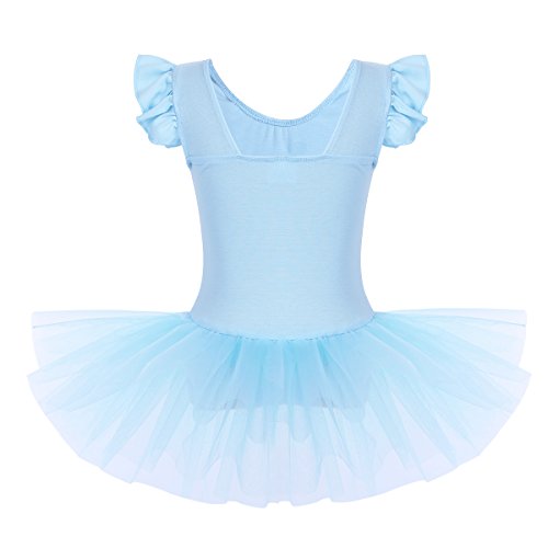 IEFIEL Vestido de Danza Niña Maillot Ballet con Tutú Falda de Princesa para Actuación Fiesta Competicion Azul Cielo 3-4 años