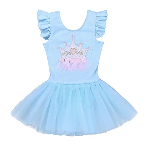 IEFIEL Vestido de Danza Niña Maillot Ballet con Tutú Falda de Princesa para Actuación Fiesta Competicion Azul Cielo 3-4 años