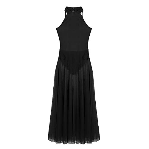 IEFIEL Vestido Largo de Danza Tango Latino Ballet Mujer Niña Traje de Bailarina de Ballet Fiesta Actuacion S-XXL Negro M