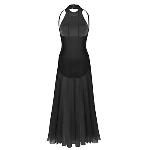 IEFIEL Vestido Largo de Danza Tango Latino Ballet Mujer Niña Traje de Bailarina de Ballet Fiesta Actuacion S-XXL Negro M