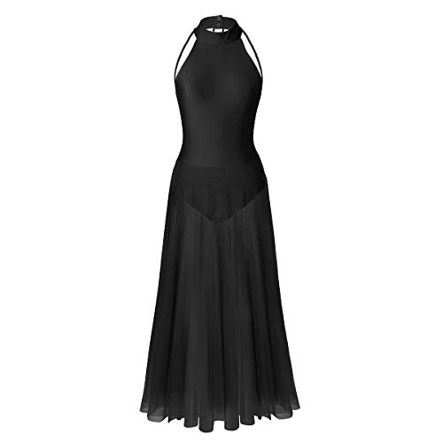 IEFIEL Vestido Largo de Danza Tango Latino Ballet Mujer Niña Traje de Bailarina de Ballet Fiesta Actuacion S-XXL Negro M