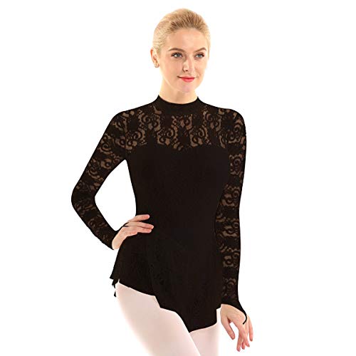 IEFIEL Vestido Maillot de Ballet Danza para Mujer Vestido Patinaje Manga Larga Encaje Flores Maillot Patinaje Artistico Disfraz Bailarina XS-XL Negro X-Large IEFIEL Vestido Maillot de Ballet Danza para Mujer Vestido Patinaje Manga Larga Encaje Flores Maillot Patinaje Artistico Disfraz Bailarina XS-XL Negro X-Large