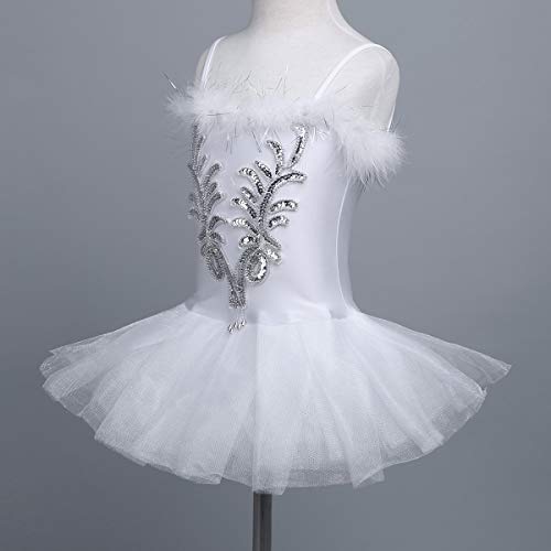 IEFIEL Vestido Maillot de Ballet Danza para Niña Chica (4-12 Años) Tutú Flor Princesa con Lentejuelas Brillantes + Guantes + Clip Blanco A 10-12 años