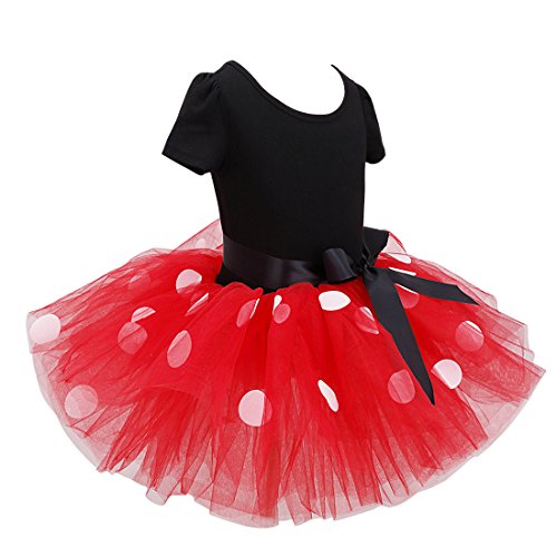 IEFIEL Vestido Maillot de Ballet Danza para Niña Disfraz Bailarina Tutú Lunares Vestido de Princesa Fiesta Boda Cumpleaños con Diadema 1-8 Años Rojo 2 años