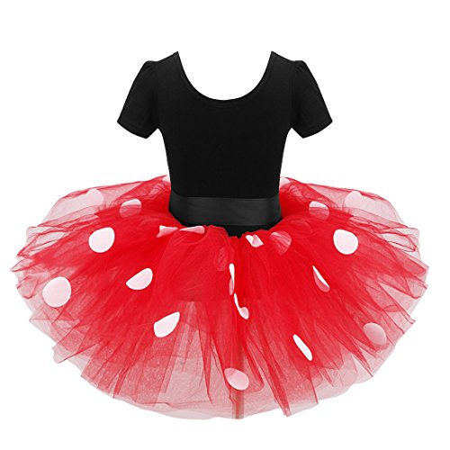 IEFIEL Vestido Maillot de Ballet Danza para Niña Disfraz Bailarina Tutú Lunares Vestido de Princesa Fiesta Boda Cumpleaños con Diadema 1-8 Años Rojo 2 años