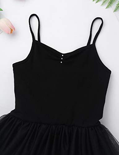 IEFIEL Vestido Maillot de Ballet Danza Tirantes para Niña Maillot Ballet con Falda Tutu Encaje Vestido de Danza sin Mangas Lerotardo Gimnasia Ballet Negro 10 Años