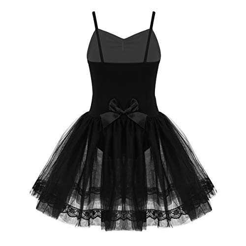 IEFIEL Vestido Maillot de Ballet Danza Tirantes para Niña Maillot Ballet con Falda Tutu Encaje Vestido de Danza sin Mangas Lerotardo Gimnasia Ballet Negro 10 Años