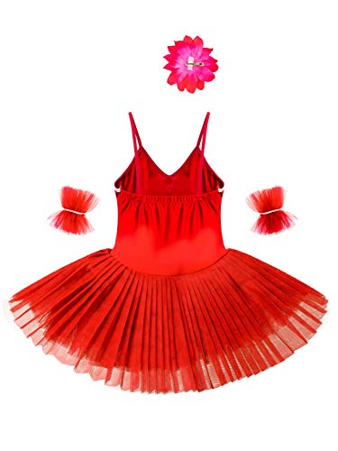 IEFIEL Vestido Maillot de Danza Ballet Cisne Niña Leotardo Gimnasia Clásico Con Tutú Princesa Body Elegante de Baile Disfraz Bailarina Lentejuelas Actuación Rojo A 9-10 años