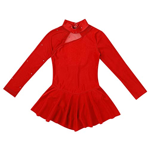 IEFIEL Vestido Princesa de Patinaje sobre Hielo para Niña Tutu Leotardo Gimnasia Maillot Ballet Manga Larga Ritmica Artístico Disfraz Bailarina Rojo A 8 años