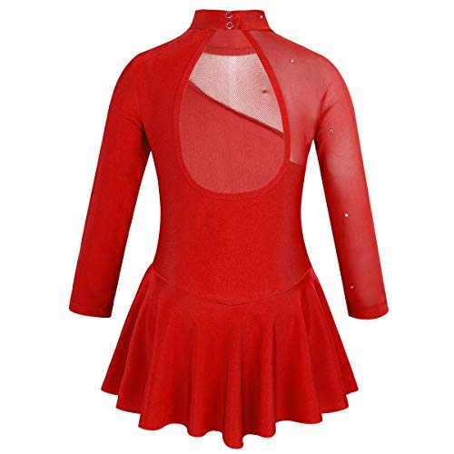 IEFIEL Vestido Princesa de Patinaje sobre Hielo para Niña Tutu Leotardo Gimnasia Maillot Ballet Manga Larga Ritmica Artístico Disfraz Bailarina Rojo A 4 años