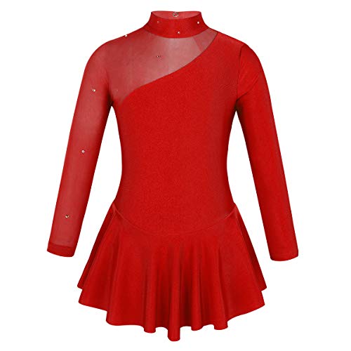 IEFIEL Vestido Princesa de Patinaje sobre Hielo para Niña Tutu Leotardo Gimnasia Maillot Ballet Manga Larga Ritmica Artístico Disfraz Bailarina Rojo A 4 años