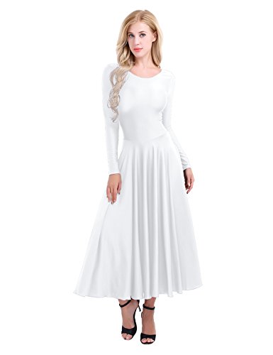 IEFIEL Vestido Princesa Maillot de Danza Ballet para Mujer Chica Vestido Largo de Actuación Fiesta Invierno Otoño Manga Larga Vestido Baile Flemenco Blanco A M IEFIEL Vestido Princesa Maillot de Danza Ballet para Mujer Chica Vestido Largo de Actuación Fiesta Invierno Otoño Manga Larga Vestido Baile Flemenco Blanco A M