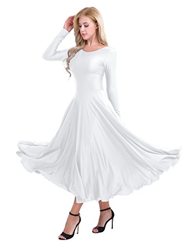 IEFIEL Vestido Princesa Maillot de Danza Ballet para Mujer Chica Vestido Largo de Actuación Fiesta Invierno Otoño Manga Larga Vestido Baile Flemenco Blanco A M