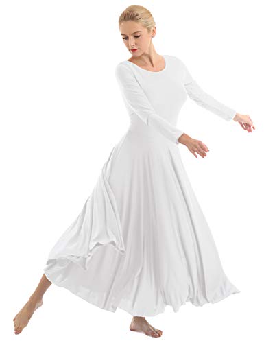 IEFIEL Vestido Princesa Maillot de Danza Ballet para Mujer Chica Vestido Largo de Actuación Fiesta Invierno Otoño Manga Larga Vestido Baile Flemenco Blanco A M