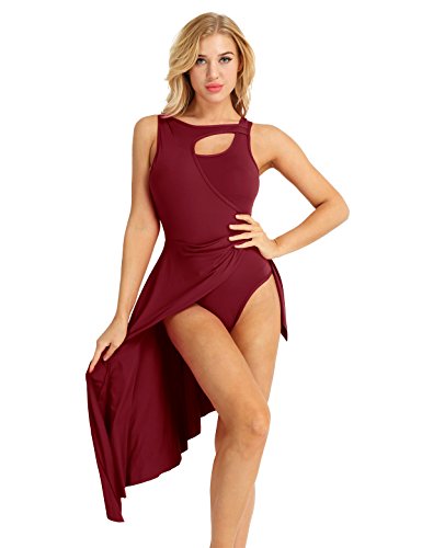 IEFIEL Vestidos de Danza Flamenco Baile Latino Latin Moderno para Mujeres Maillot Ballet Vestido Asimetrico Leotardo Body de Fiesta Actuación Vino S