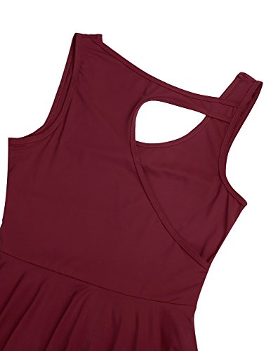 IEFIEL Vestidos de Danza Flamenco Baile Latino Latin Moderno para Mujeres Maillot Ballet Vestido Asimetrico Leotardo Body de Fiesta Actuación Vino S