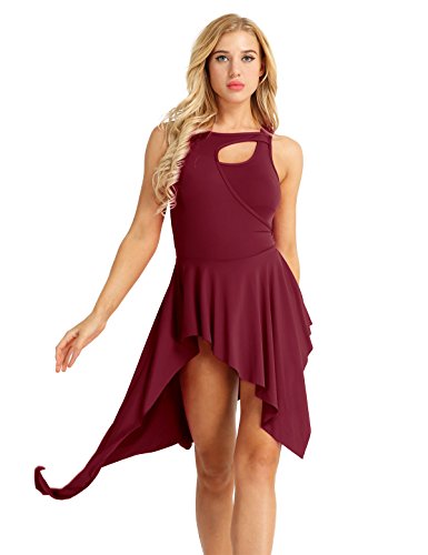 IEFIEL Vestidos de Danza Flamenco Baile Latino Latin Moderno para Mujeres Maillot Ballet Vestido Asimetrico Leotardo Body de Fiesta Actuación Vino S