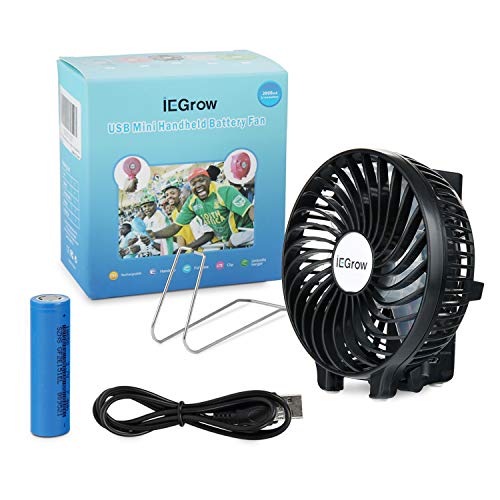 iEGrow Mini Ventiladores de Mano, Ventilador Portátil USB con Batería Recargable, Ventiladores Plegables con 3 Velocidades para Oficina/Hogar/Viajes/Exterior(Negro)