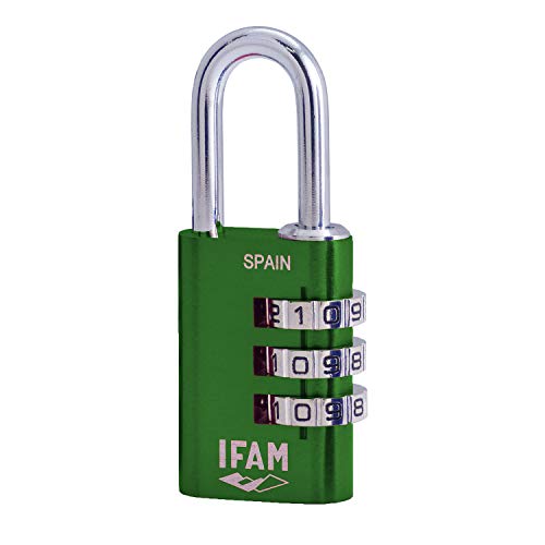 IFAM Col Combi20 (000612V) – Candado de combinación, 20 mm, color verde, 3 rodillos (1.000 combinaciones), cuerpo aluminio, arco diámetro 3mm, candado para maleta, viaje, gimnasio, taquilla, colegio IFAM Col Combi20 (000612V) – Candado de combinación, 20 mm, color verde, 3 rodillos (1.000 combinaciones), cuerpo aluminio, arco diámetro 3mm, candado para maleta, viaje, gimnasio, taquilla, colegio