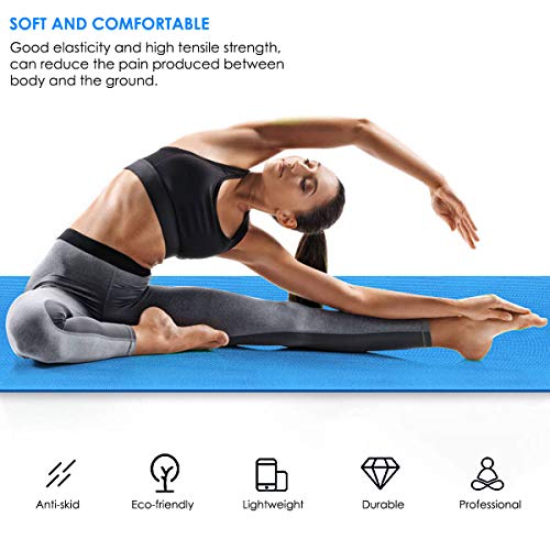 iFCOW Esterilla de Yoga Azul 173 * 60 * 0. 4 Cm Estera de Yoga Eva Antideslizante Almohadilla de Fitness Entrenamiento Ejercicio Gimnasio Pilates Meditación Accesorio Herramienta