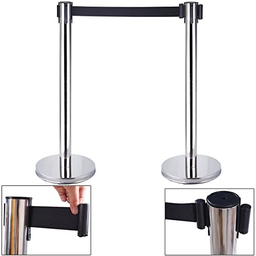 Iglobalbuy 4 X Acero inoxidable postes separadores con cinta extensible retráctil de multitudes con 2 M Correa Iglobalbuy 4 X Acero inoxidable postes separadores con cinta extensible retráctil de multitudes con 2 M Correa