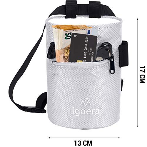 Igoera Bolsa magnesio Escalada, magnesera Robusta y Resistente al Polvo, Incl. cinturón de sujeción Ajustable, Chalk Bag para Mayor sujeción y Seguridad (Gris)