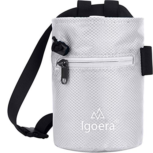 Igoera Bolsa magnesio Escalada, magnesera Robusta y Resistente al Polvo, Incl. cinturón de sujeción Ajustable, Chalk Bag para Mayor sujeción y Seguridad (Gris)