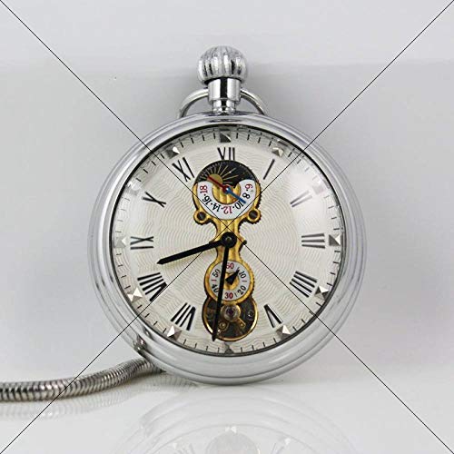 IHCIAIX Reloj de Bolsillo, Reloj de Bolsillo mecánico Deportivo Plateado de Segunda Mano de la Marca Moon de Lujo de la Marca de Lujo Superior, Sliver