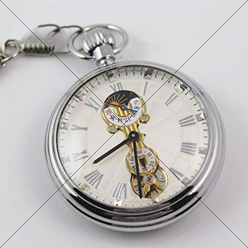 IHCIAIX Reloj de Bolsillo, Reloj de Bolsillo mecánico Deportivo Plateado de Segunda Mano de la Marca Moon de Lujo de la Marca de Lujo Superior, Sliver