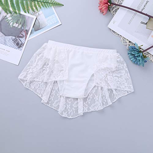 iiniim 2 pc Disfraces Niña Baile Jazz Ballet Conjunto Crop Top sin Mangas + Pantalones Cortos con Falda Tutú Traje con Encaje Flores para Lírica Danza Contemporánea Moderna Blanco 9-10 Años