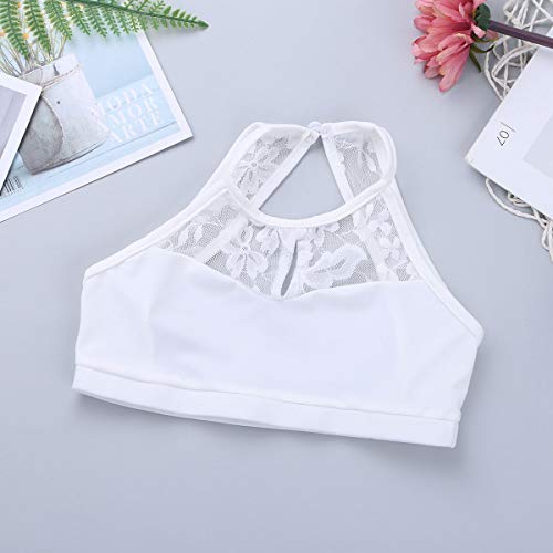 iiniim 2 pc Disfraces Niña Baile Jazz Ballet Conjunto Crop Top sin Mangas + Pantalones Cortos con Falda Tutú Traje con Encaje Flores para Lírica Danza Contemporánea Moderna Blanco 9-10 Años