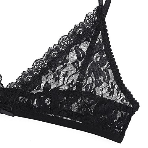 iiniim 2 Piezas Sujetador Tanga de Encaje Ropa Erótica Hombre Conjunto Sissy Ropa Interior Sexy Tops Gay Bikinis Push Up para Hombres Adultos Negro XL