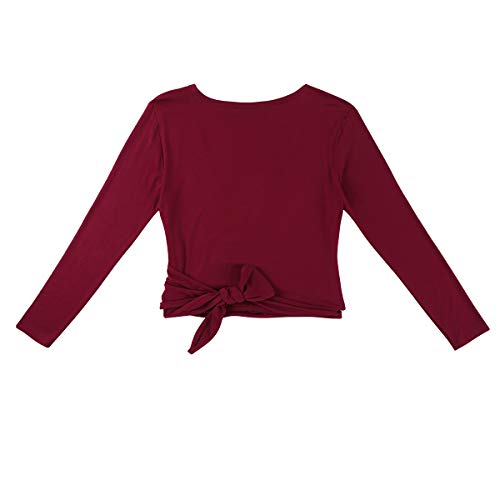 iiniim Cardigan Cruzado Wraps Chaqueta Danza Ballet Baile Latino Mujer Top Manga Larga Capa Elegante para Vestido Maillot Leotardo Invierno Otoño Fiesta Bolero Abrigo Corto Rojo Vino Medium