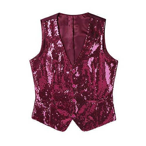 iiniim Chaleco Lentejuelas sin Mangas para Hombre Chico Shiny Gold Waistcoat para Fiesta Club Nocturna Caballero Ropa Brillante para Boda Danza Baile Jazz Disfraz Traje Adulto Rojo X-Large