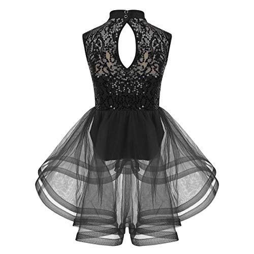 iiniim Disfraz de Bailarina para Niña Vestido de Patinaje Vestido Niña Princesa Maillot Lentejuelas con Falda Tutu Princesa Dancewear 6-14 Años Negro 12 años