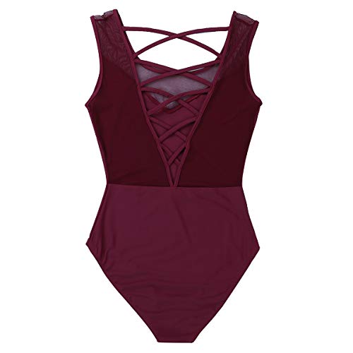 iiniim Maillot Baile Espalda Cruzada Transparente Malla Vestido de Danza Ballet Mujer Leotardo de Gimnasia Clásico Body Adulto Mono sin Mangas Bodysuit para Fiesta Actuación Rojo S