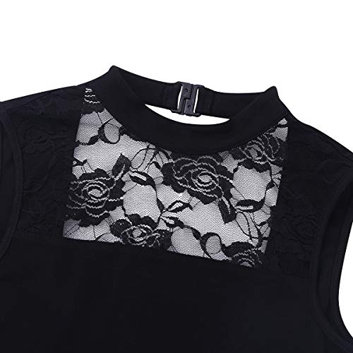 iiniim Maillot de Ballet Mujer Flores Leotardo Encaje de Gimnasia Body de Danza Cuello Alto sin Mangas Fiesta Ropa para Ballet Disfraz Bailarina Negro Small