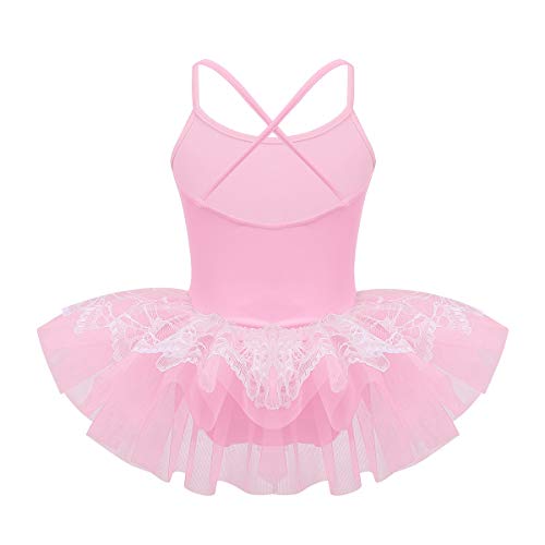 iiniim Maillot de Ballet Niña Tutú Encaje Flor Vestido de Danza Princesa Traje de Baile Leotardo con Falda Malla Gimnasia Disfraz Bailarina Fiesta para Niñas 2-10 Años Rosa 8 años