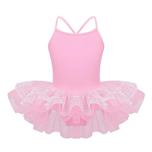 iiniim Maillot de Ballet Niña Tutú Encaje Flor Vestido de Danza Princesa Traje de Baile Leotardo con Falda Malla Gimnasia Disfraz Bailarina Fiesta para Niñas 2-10 Años Rosa 8 años