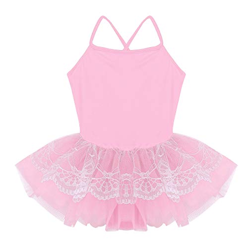 iiniim Maillot de Ballet Niña Tutú Encaje Flor Vestido de Danza Princesa Traje de Baile Leotardo con Falda Malla Gimnasia Disfraz Bailarina Fiesta para Niñas 2-10 Años Rosa 8 años