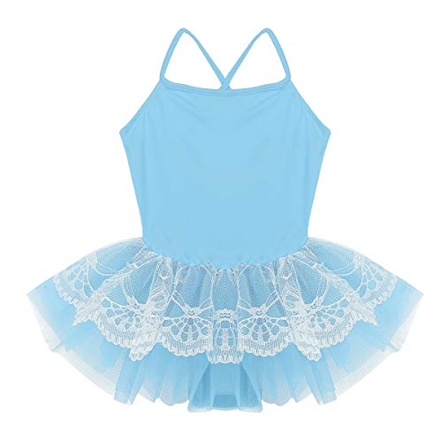 iiniim Maillot de Ballet Niña Tutú Encaje Flor Vestido de Danza Princesa Traje de Baile Leotardo con Falda Malla Gimnasia Disfraz Bailarina Fiesta para Niñas 2-10 Años Azul 8 años