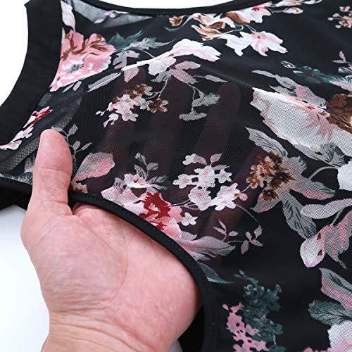 iiniim Maillot de Ballet para Mujer Leotardo Gimnasia Algodón sin Mangas Espalda Estampado Floral Body de Danza Baile Negro Clásico Negro Small