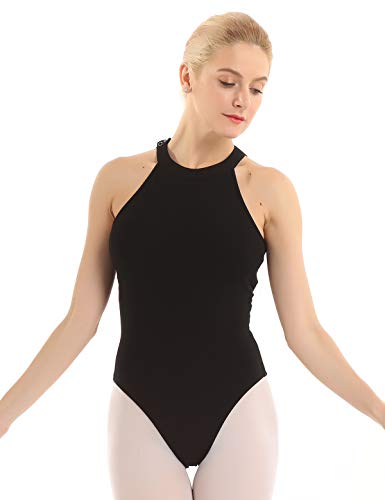 iiniim Maillot de Ballet para Mujer Leotardo Gimnasia Algodón sin Mangas Espalda Estampado Floral Body de Danza Baile Negro Clásico Negro Small