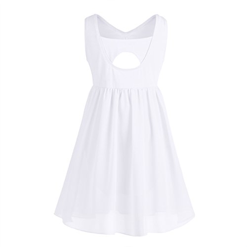 iiniim Maillot de Danza Ballet Gimnasia con Bragas Niña Tutú Princesa Vestido Elegante Infantil Leotardo Baile Clásico Elástico sin Mangas Dancewear para Niñas Chicas Blanco XS