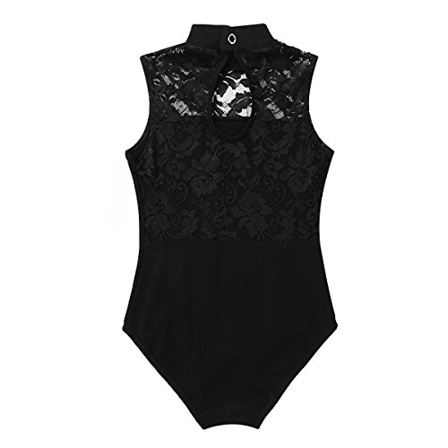 iiniim Maillot de Danza Gimnasia Ballet Clásico Encaje Flor sin Mangas Body Cuello Perkins Mono Leotardo Danza Baile Ropa Deportivo Vintage Lace Básico Negro 11-12 años